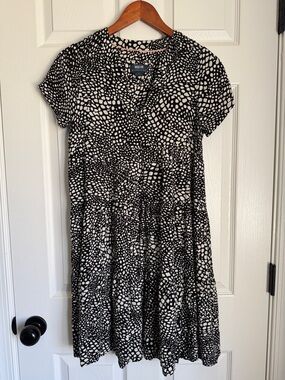 Maeve Anthropologie Dress Small Black White Print Tiered Short Sleeve